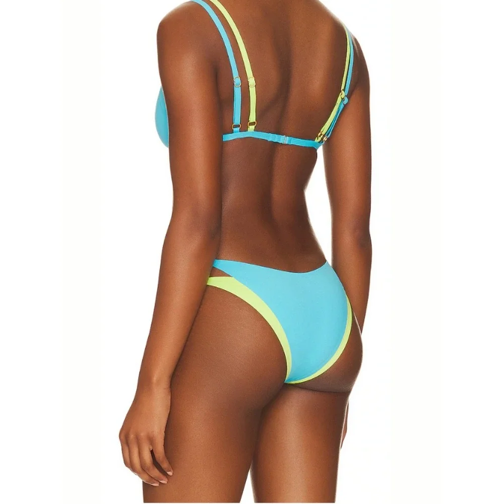 NEW LSpace Finneas Bikini Set M Blue Green Colorblock Beach Pool Cheeky Swimwear
